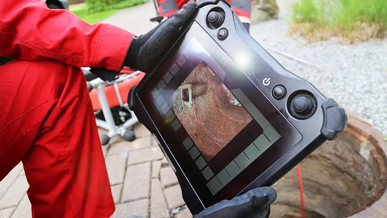 Worker with camera tablet